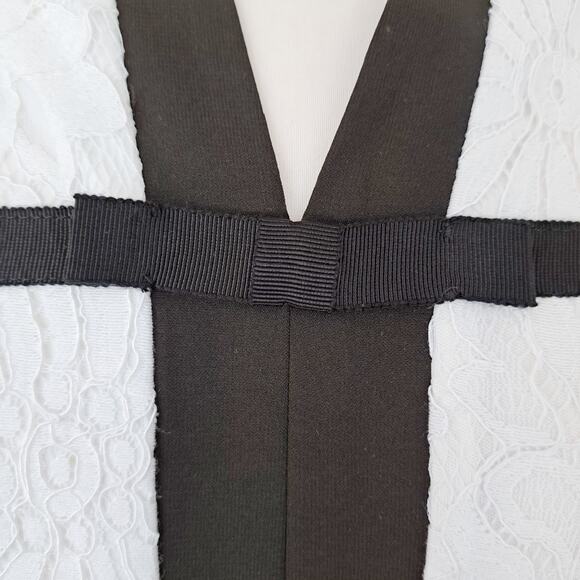 Karl Lagerfeld White Lace Sleeveless Sheath Dress Size 6 Black Contrast Trim Bow - Picture 9 of 10